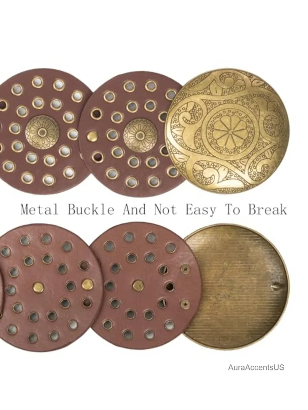 Wide Elastic PU Leather Cinch Belt with Rotatable Discs - Waist Belt for Women